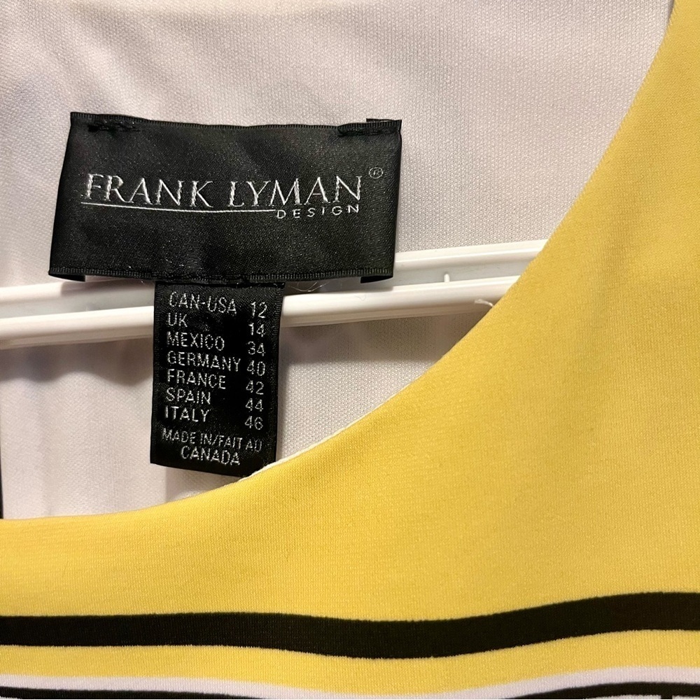 Frank Lyman Dress shift sleeveless Black Yellow Women 12 Large print geometric - Picture 2 of 4